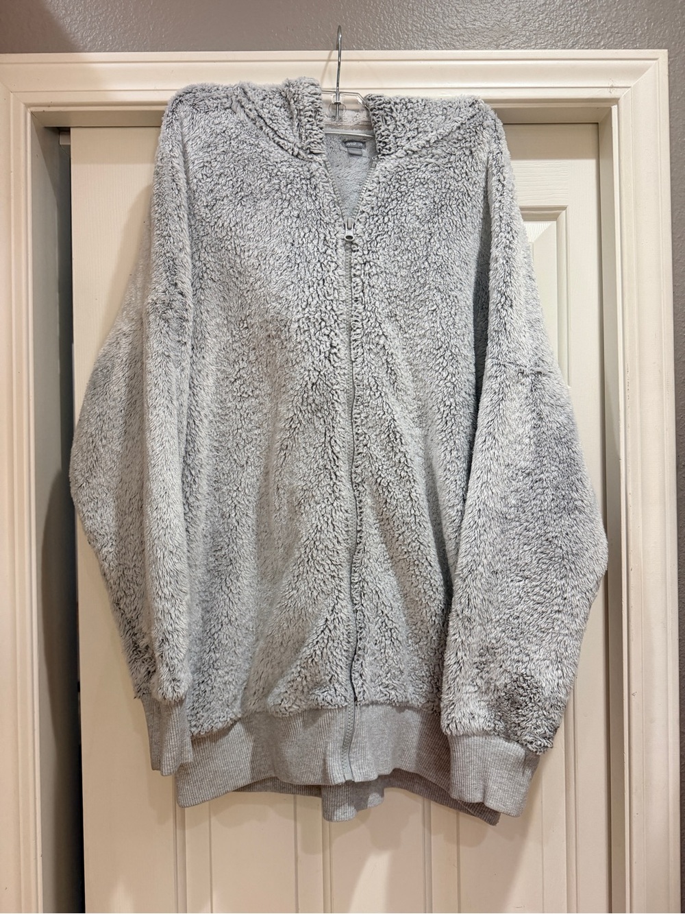aerie Light Gray Plush Hooded Zip-Up Jacket